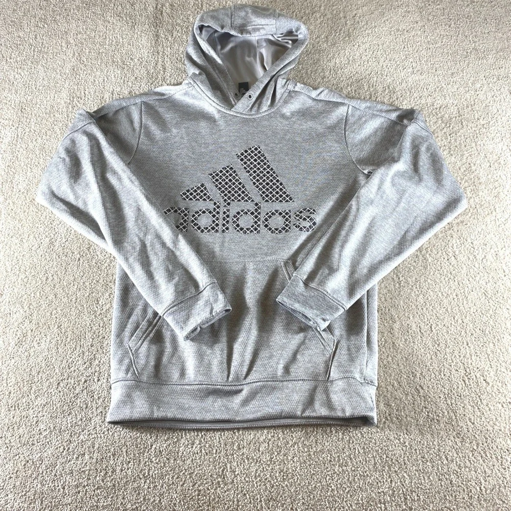 Adidas Hoodie Men Small Gray Graphic Logo Sweater Sport Pullover Long‎ Sleeve